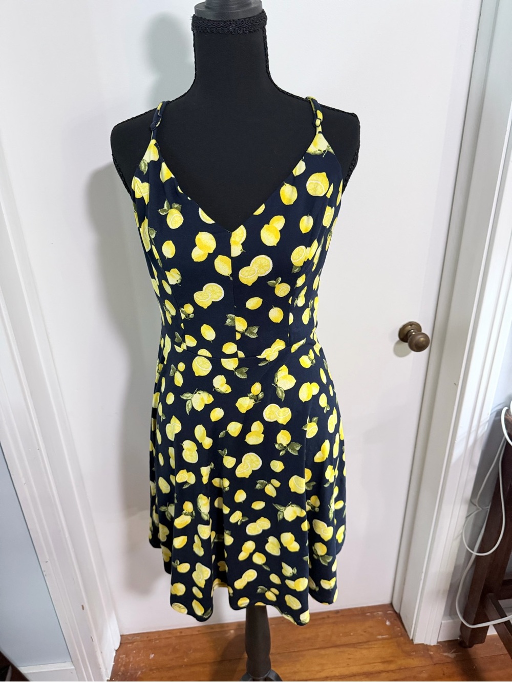 nine britton Navy Sundress with Yellow Lemon Print